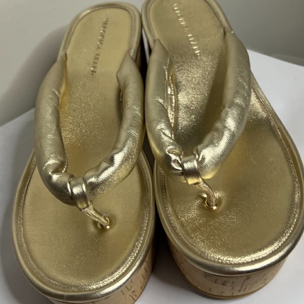 Veronica Beard gold leather platform cork sandals Size 11